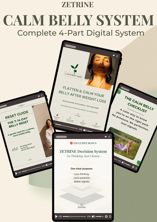 A complete 4-part digital system designed to help women after weight loss reduce bloating, calm belly reactivity, and feel stable again.